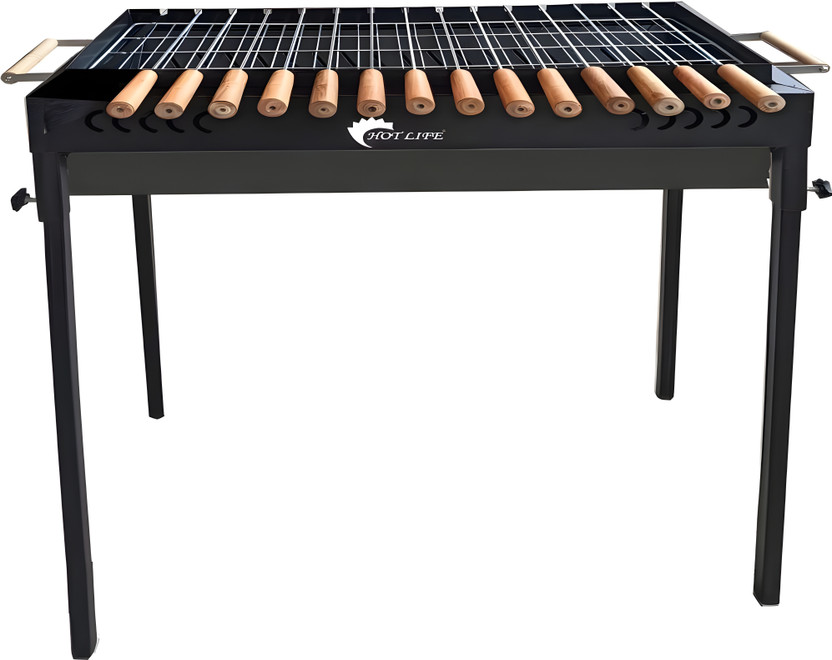 HOT LIFE CharcoalbarbequelargzombooSizestandywithskuwersandfreecharcoal. with 14 Skewer Charcoal Grill(Foldable)