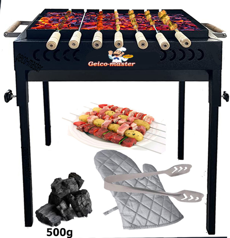 Geico Geico master BarbequeGrillCharcoalBarbequewith4SkewerswithWoodenHandleRed with 7 Skewer Charcoal Grill(Foldable) - Flipkart Deal