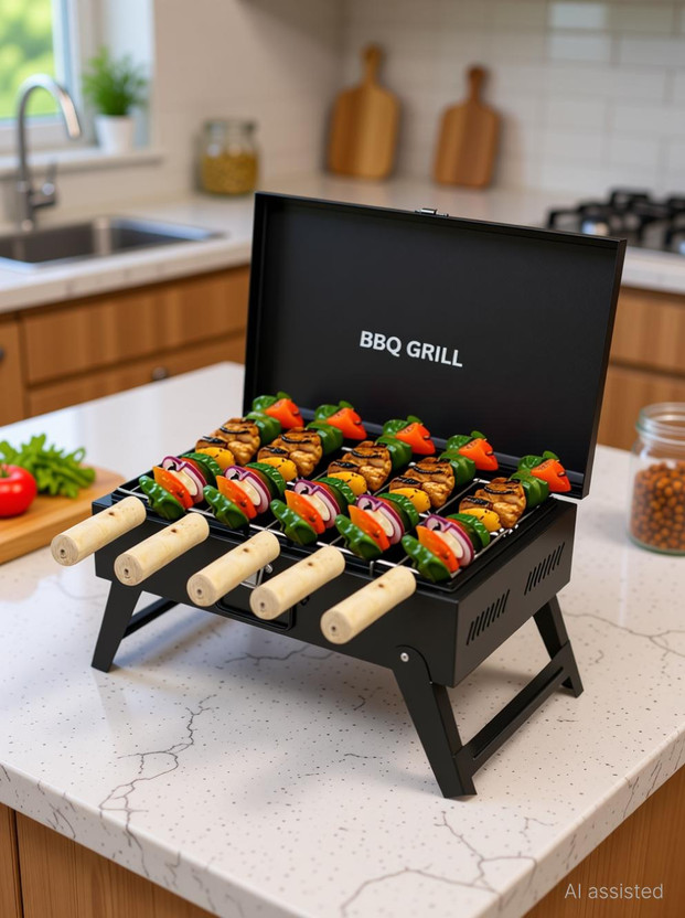 BBQ BBQ Grill Portable Briefcase Charcoal Barbecue Grill for Outdoor Cooking with 5 Skewers, Compact Design, Easy to Carry, Ideal for Grilling Tandoori, Kebabs, and Roasting (Durable & Foldable) Charcoal Grill - Flipkart Deal