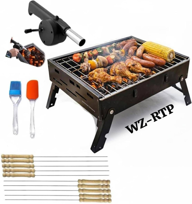 WZ-RTP WZ-RTP Portable Barbecue Grill Folding BBQ Grill,【12-Stick】2-Spatula,【1-BBQ Grill】, 1-Blower, Outdoor Grill Tools for Camping Picnics Traveling with 12 Skewer Charcoal Grill(Portable, Foldable) - Flipkart Deal