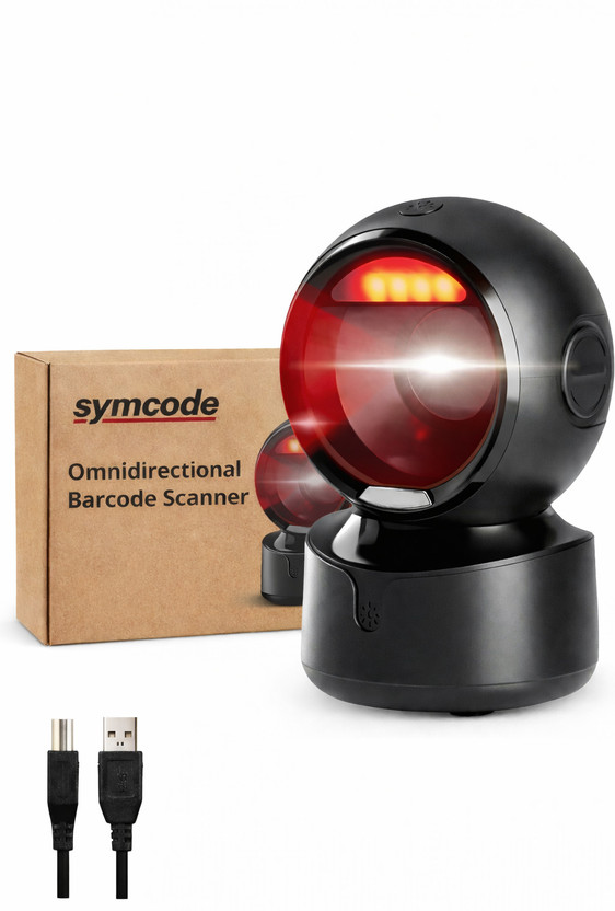 Symcode Hands-Free 2D & 1D USB Desktop Barcode Scanner with 300K CMOS Global Exposure Scan Engine |Larger Scan Window|Adjustable Angle|Buzzer LED 2D Camera 2D Camera Barcode Scanner(In-counter)
