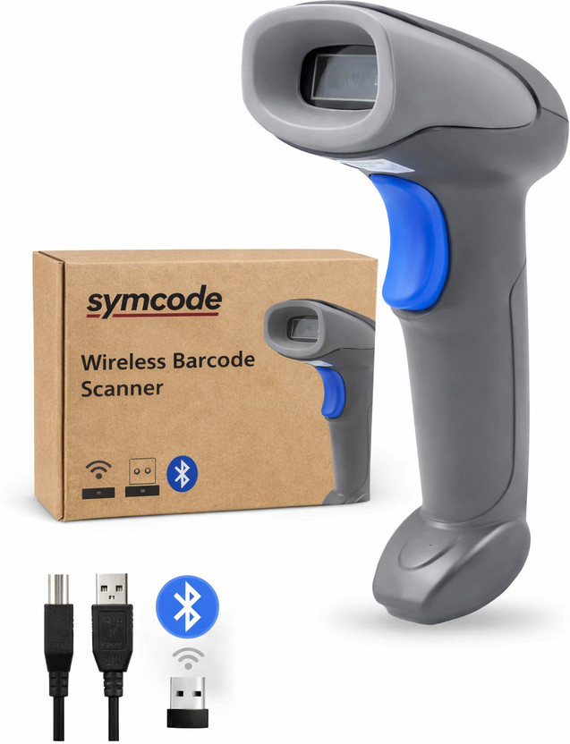 Symcode Bluetooth QR 2D Barcode Scanner Handheld USB Wireless 1D bar Codes Imager for Mobile Payment Computer Screen Scan POS Android iOS iMac Ipad System NT-1228BL 2D Camera Barcode Scanner(Mobile Computer)
