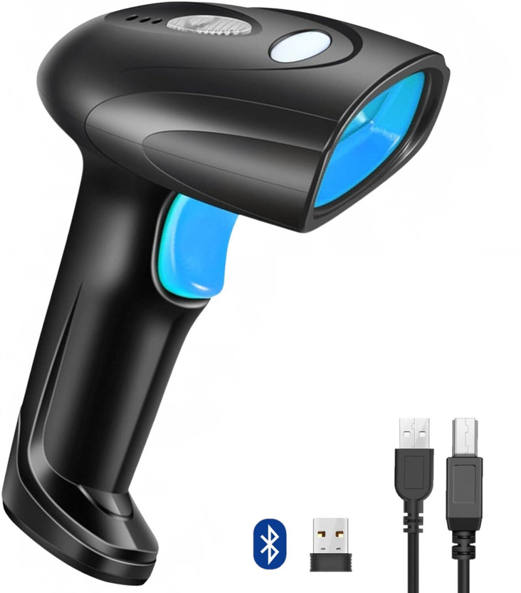 AVIER Blue New Bluetooth Barcode Scanner Gun Bluetooth & Wireless & Wired 1D 2D QR Bar Code Reader for Supermarket, Warehouse Compatible Android, Laptop 2D Camera Barcode Scanner(Handheld)