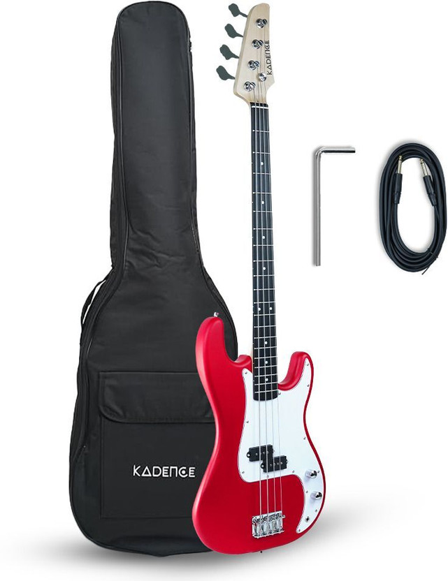 KADENCE KPB1-MRD Tennessee 46.5” (P-Style) Fixed Bridge with Gig Bag & Cable Red Electric Bass Guitar(Fretted)