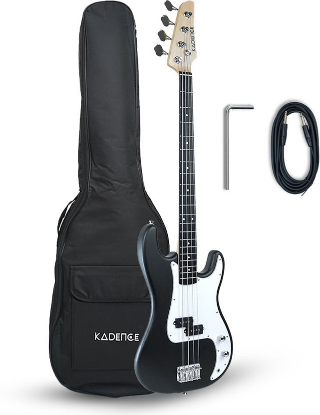 KADENCE KPB1-MBK Tennessee 46.5” (P-Style) Fixed Bridge with Gig Bag & Cable Black Electric Bass Guitar(Fretted)