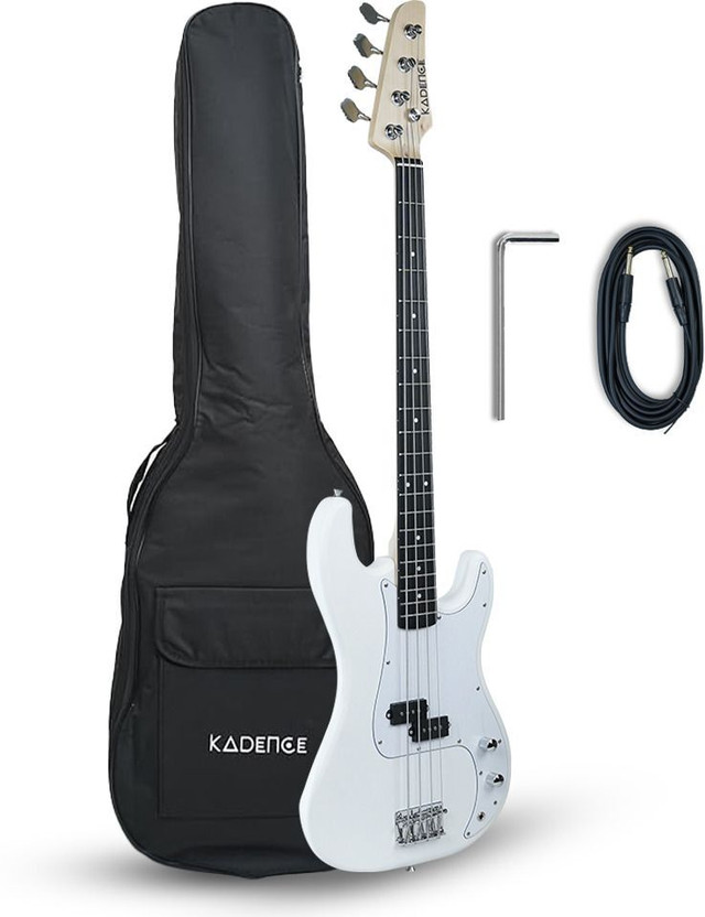KADENCE KPB1-MWH Tennessee 46.5” (P-Style) Fixed Bridge with Gig Bag & Cable Red Electric Bass Guitar(Fretted)