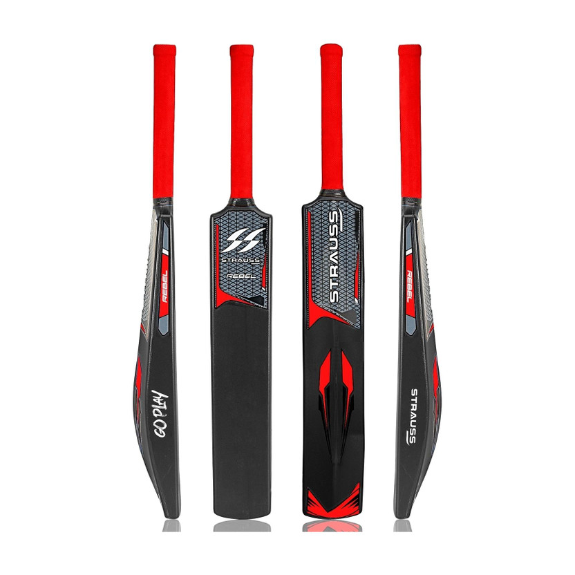 Strauss Rebel , Size SH / Full Size (34 X 4.5 inch) For All Age Groups (Black) PVC/Plastic Cricket  Bat For 15+ Yrs(850-900 g)