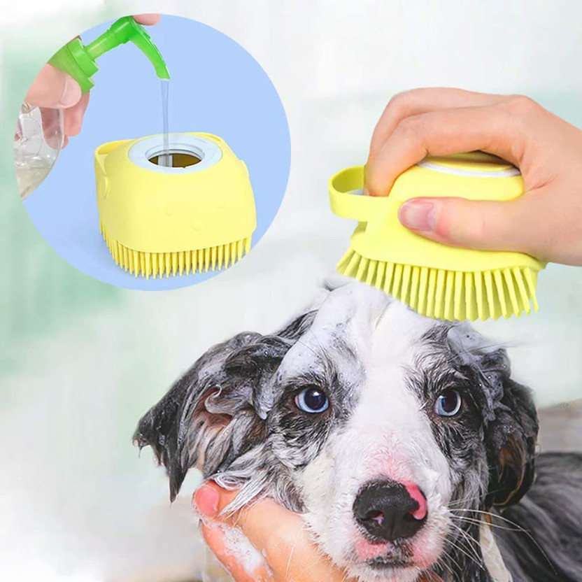 Orelius Fire Silicone Dog Cat Pet Shampoo Bath Brush Soothing Massage Rubber