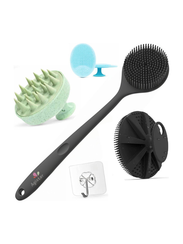 Agistar Silicone Bath Scrubber 5 in 1 Back Brush Body Exfoliating Scalp Face Cleaner Set
