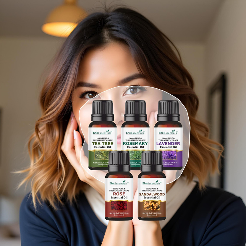 She Essentials Spa Essential Oil Pack – Lavender, Rose, Tea Tree, Sandalwood, Rosemary(25 ml)
