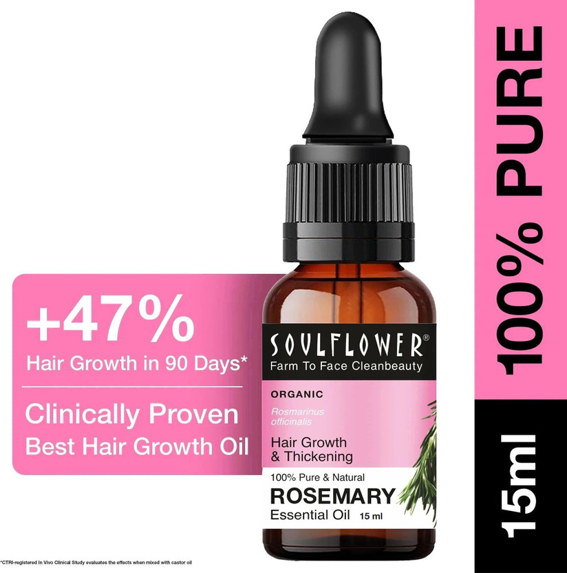 Soulflower Rosemary Essential Oil, 15ml, 100% Pure, Natural & Undiluted Re vitalizer for Hair Growth, Long, Shining & Strong Hair, Hydrating & Moisturising Skin, For Steam, Cough & Cold - Camphor Family(15 ml)