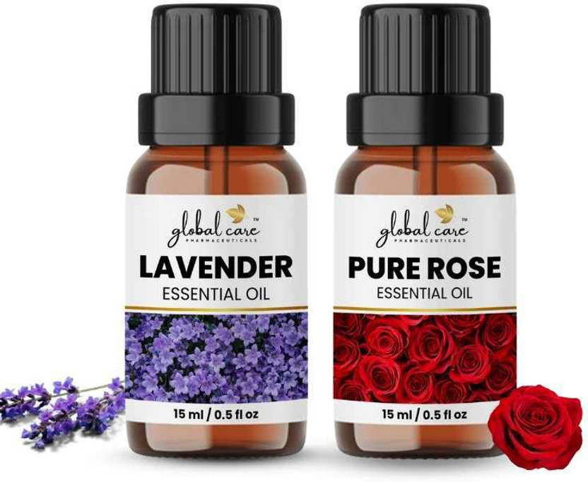 global care Lavender & Pure Rose Essential Oil 15ml Combo | Relax & Glow Oils(15 ml)