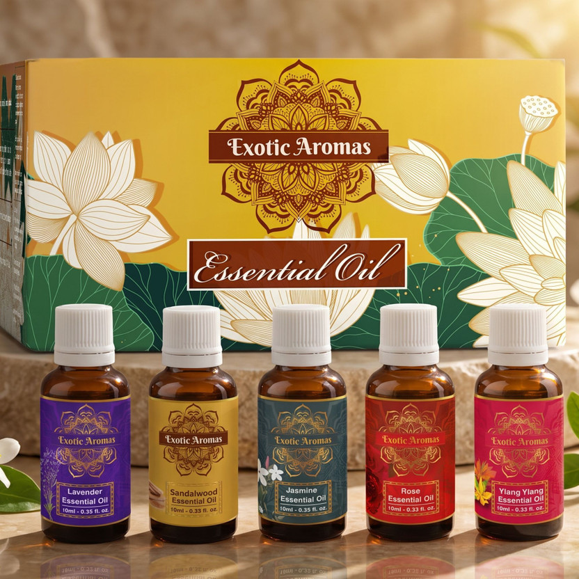 Exotic Aromas Essential Oil - Lavender, Sandalwood, Jasmine, Rose, Ylang Ylang (Pack of 5)(50 ml)