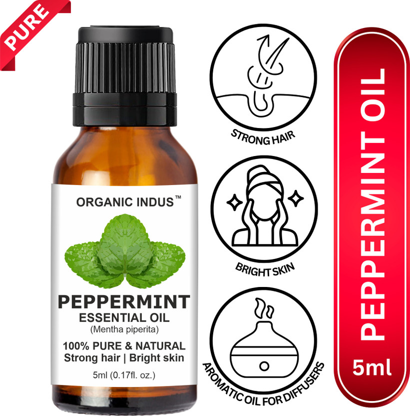 Organic Indus Peppermint Essential Oil for Skin & Hair Growth, Hair Fall Control, Scalp(5 ml)