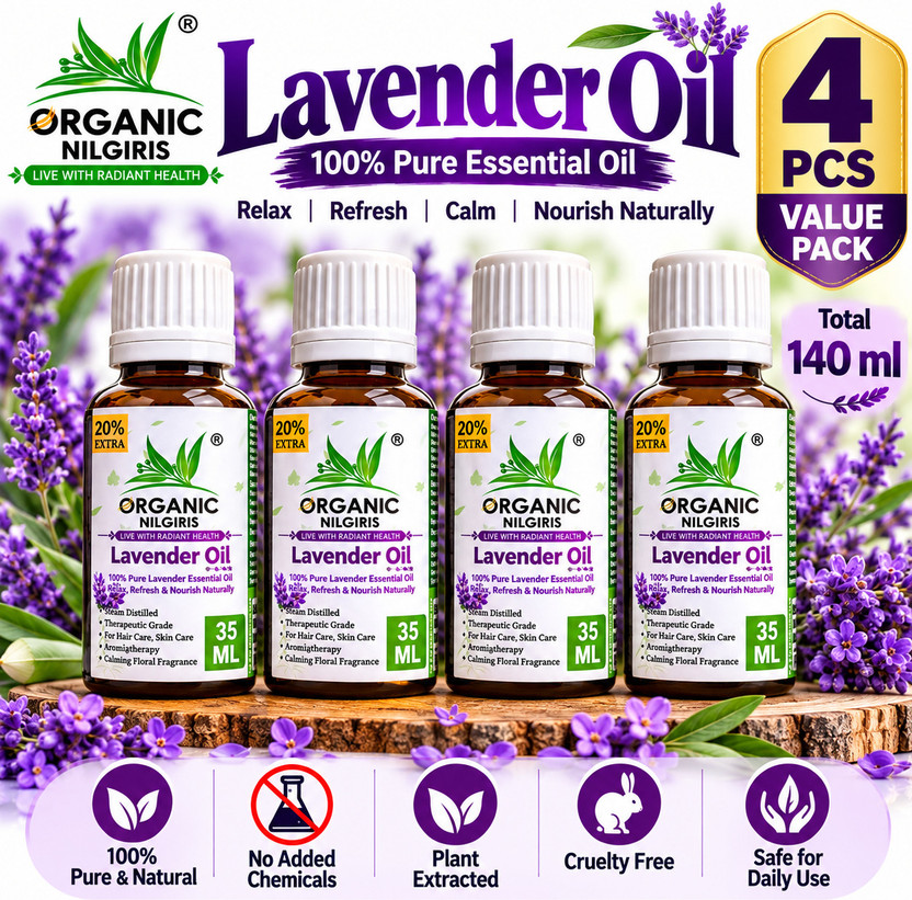 organic nilgiris Lavender Essential Oil Natural, Aromatherapy, Stress Relief, Skin & Hair Care(140 ml)