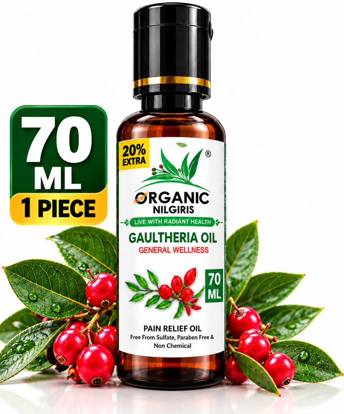 organic nilgiris Gaultheria Essential Oil 100% Natural & Pure Wintergreen oil for JOINT PAIN, MUSCULAR PAIN, Ortho Pain with Vitamins from Ooty(70 ml)