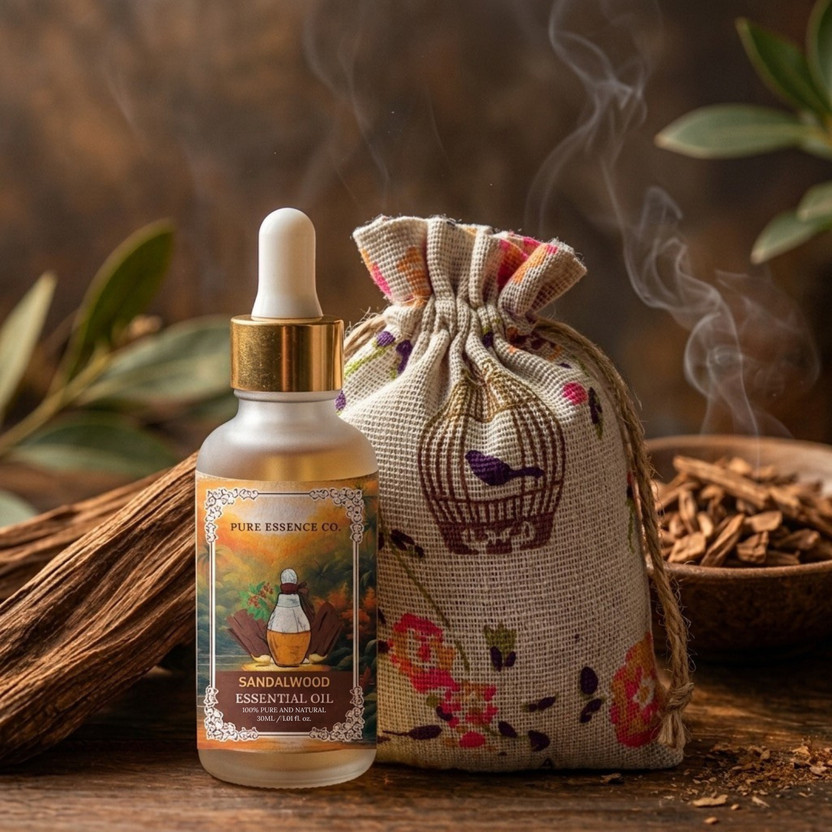 PURE ESSENCE CO Sandalwood Essential Oil Skin Care, Massage, Diffusers, Soaps and Candles(30 ml)