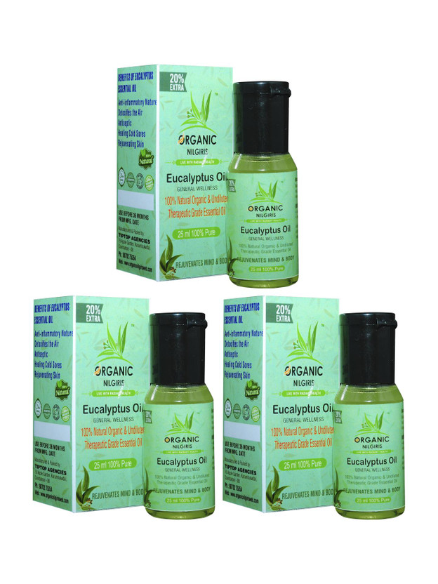 organic nilgiris Eucalyptus Oil 100% Natural Nilgiri thailam, Neelgiri tel for sinus, cold, natural sanitizer, skin & mehandi diffuser, headache(75 ml)