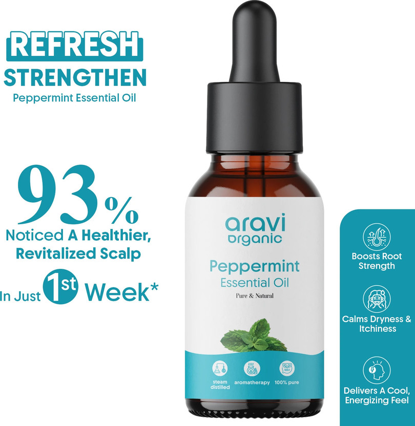Aravi Organic 100% Pure Peppermint Essential Oil For Hair Fall Control & Nourishment Scalp(15 ml)