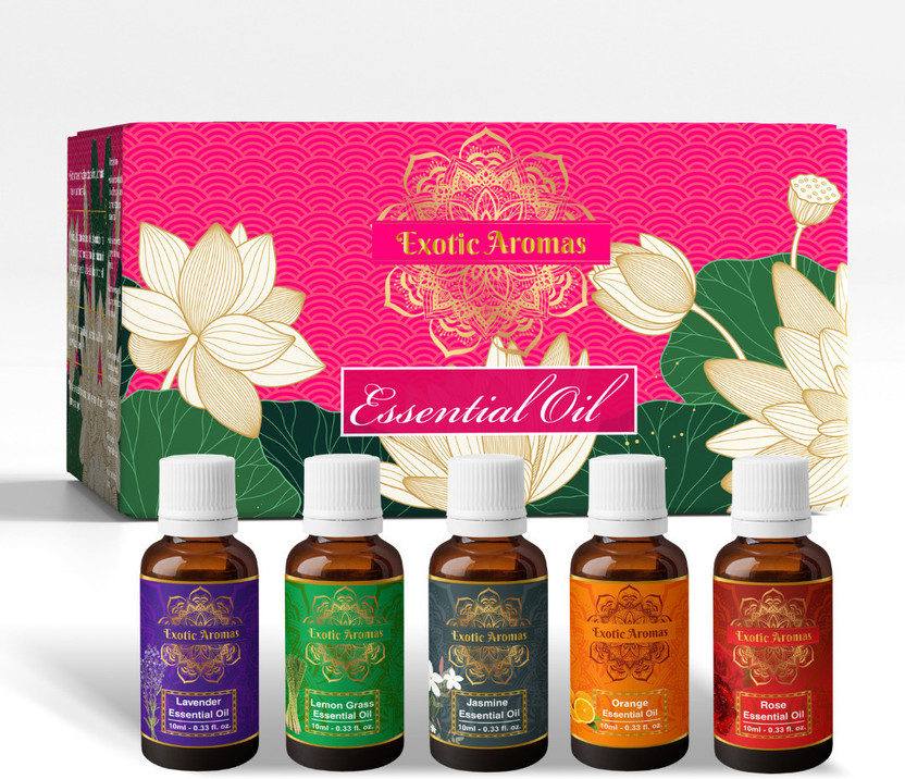 Exotic Aromas Lavender oil, Lemongrass oil, Jasmine oil, Orange Oil, Rose oil (Pack of 5)(50 ml)