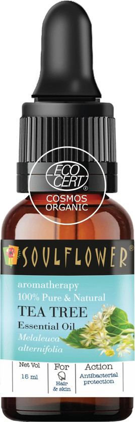 Soulflower Tea Tree Essential Oil (15 ml)| 100% Pure, Natural and Undiluted for Hair, Skin and Face| Controls Acne and Pimples(15 ml)