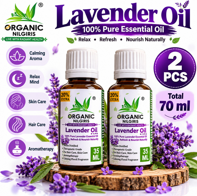 organic nilgiris Lavender Essential Oil Natural, Aromatherapy, Stress Relief, Skin & Hair Care(70 ml)