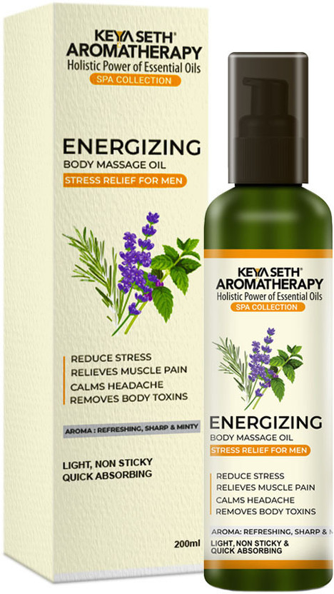 KEYA SETH AROMATHERAPY Energizing Body Massage Oil for Men, Stress & Muscle Pain Relief, Calms Headache(200 ml)