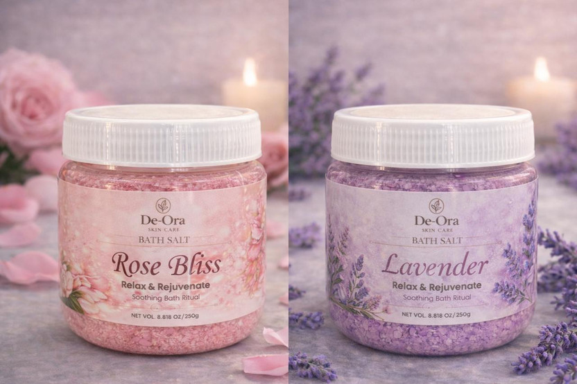 De-Ora skin care Bath Salt Rose Bliss & Lavender 250g Stress Relief Muscle Relaxation Pack of 2(250 g)