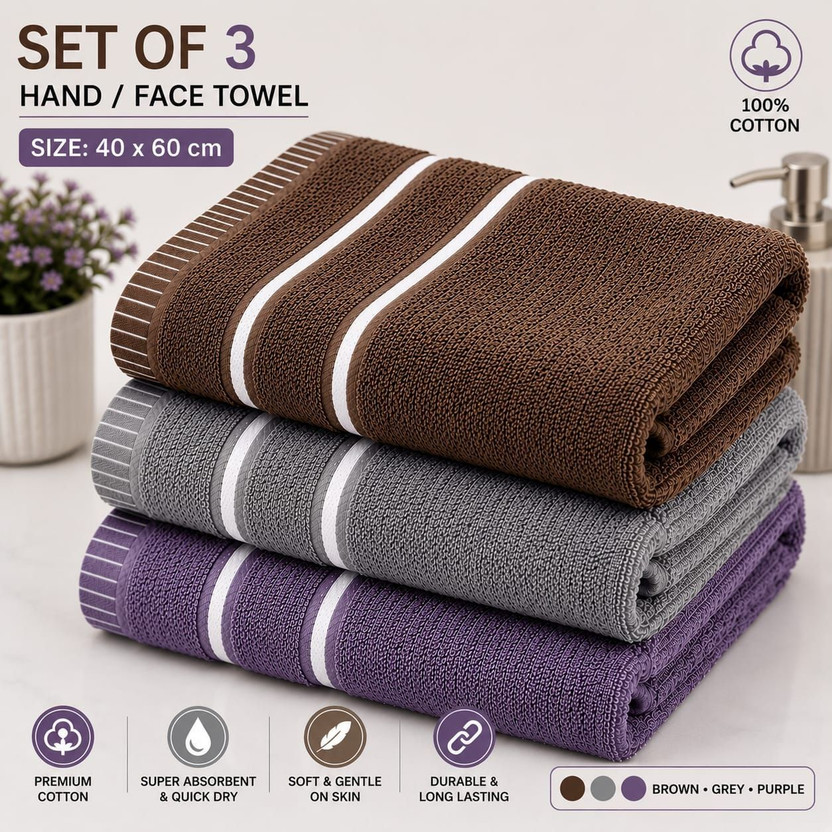 mxcandy Cotton 450 GSM Hand, Face, Beach Towel(Pack of 3)