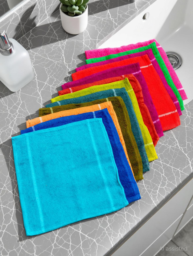 Cotton colors Cotton 200 GSM Hand, Face Towel Set(Pack of 12)