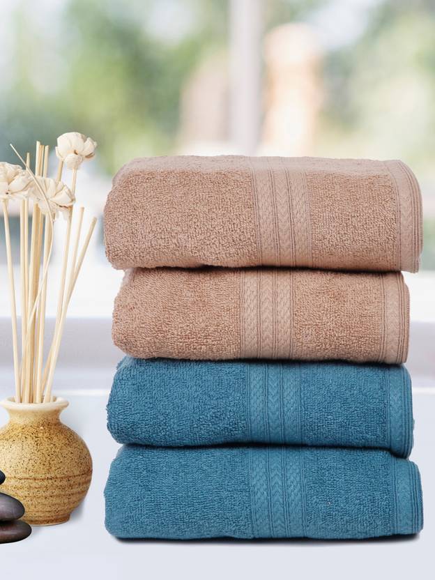 Cotton Hand 450 GSM Super Absorbent 4 Premium Hand Towel , Beige & Turquoise Green Soft and