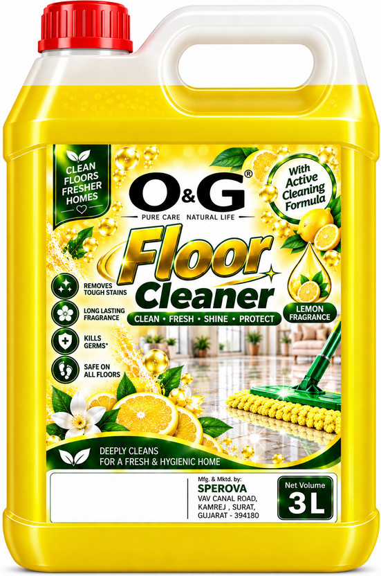 O&G Disinfectant Floor Cleaner & Surface Cleaner, Liquid Bathroom Cleaner Lemon(3 L)