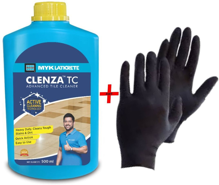 MYK LATICRETE Clenza TC Tile Cleaner with Black Gloves Bathroom Floor Cement Stain Remover Odorless(500 ml)