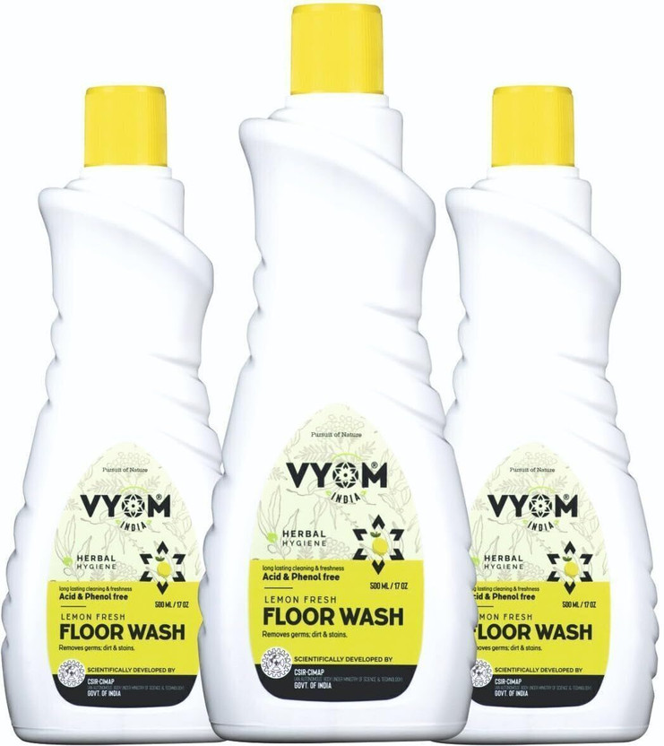 VYOM INDIA Floor Wash Ecofriendly, Biodegradable, Child Pet Safe, Pack of 3 (500ml each) Lemongrass & Cedarwood Essential Oils scent(3 x 500 ml)