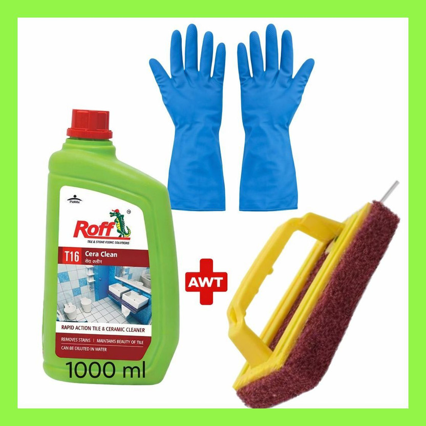 Pidilite ROFF Cera Clean T16 Tile & Ceramic Cleaner 1L with Blue Gloves & Scrub Brush NA(1 L)