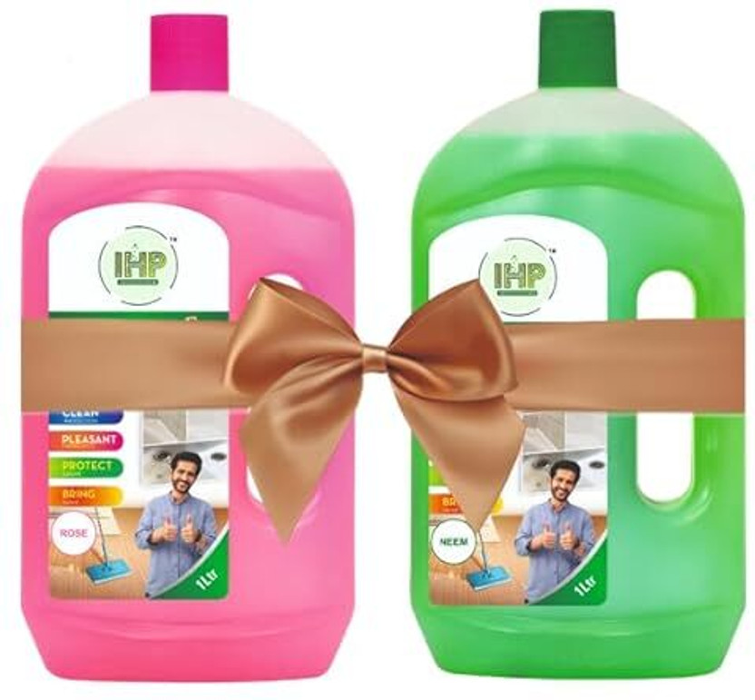 IHP Perfumed Floor Cleaner for Floors, Rose and Neem Fragrance | Clean Floors | Disinfects Floors | Bring Shine To Floors & Tiles| Pleasant Fragrance(2 x 1 L)