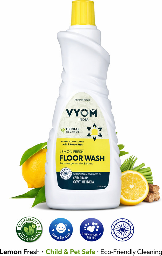VYOM INDIA Floor Wash Ecofriendly|Biodegradable|Child Pet Safe|Lemongrass,Cedarwood Infused Lemon Fresh(500 ml)