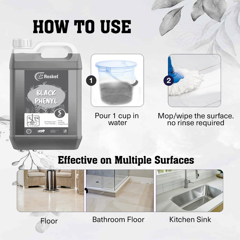 EROSKET germs remove Premium Black Phenyl For Floor, Kitchen & Bathroom (5 ltr) natural(5000 ml)