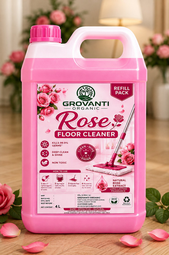 GROVANTI ORGANIC Tile, Floor & Ceramic Cleaner, Multi-surface Bathroom Cleaner Kills 99.9% Germs Rose(4 L)