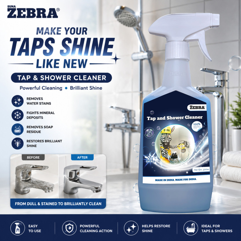 suna zebra ZEBRA Tap & Shower Cleaner | Hard Water & Limescale Remover for Taps Fragrance free(500 ml)