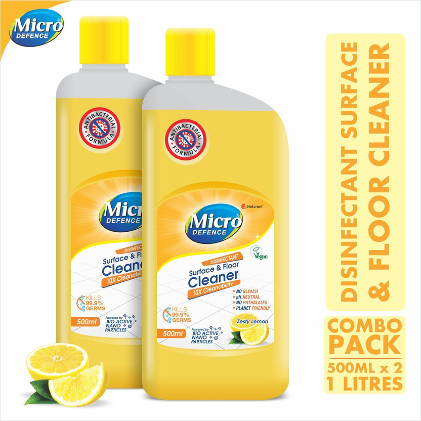 MicroDefence Disinfectant Floor,Kitchen,Surface,Wood Cleaner|Kills 99.9% Germ|Safe for Kids Lemon(2 x 500 ml)