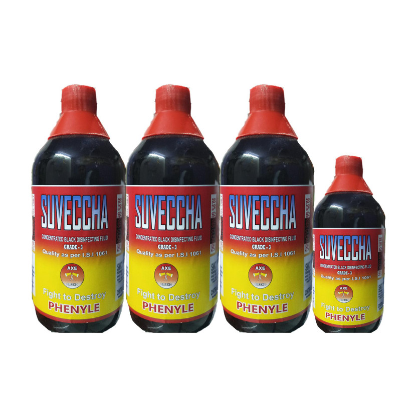 SUVECCHA BLACK DISINFECTANT PHENYLE 1550ML. BUY 3 450ML GET 1 200ML FREE (PACK OF 4) STRONG(4 x 387.5 ml)