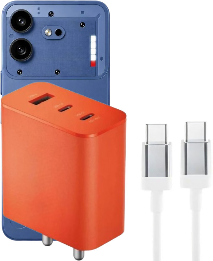quirinox quirinox 65 W GaN 6.5 A 3 Port Mobile Charger with Detachable Cable(65w charger compatible for cmf 4a/4a pro /3/3a/3a pro /2a plus/2/2a, Orange) - Flipkart Deal
