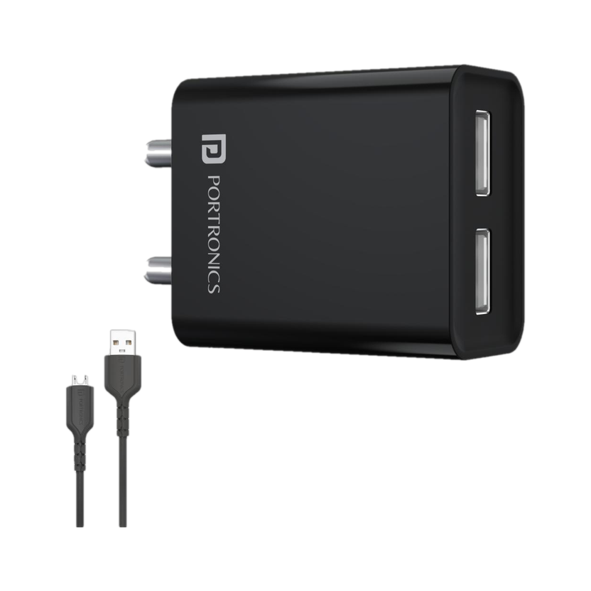 Portronics 12 W 2.4 A Wall Charger for Mobile with Detachable Cable(Black, Cable Included)