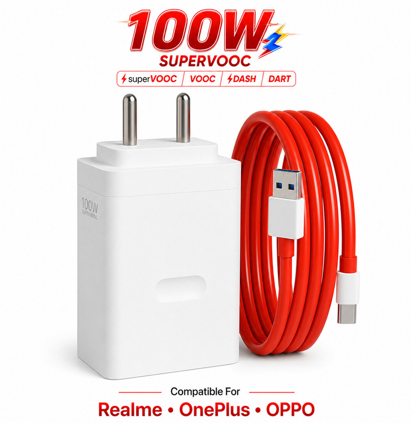 RVAT 100 W SuperVOOC 9 A Wall Charger for Mobile with Detachable Cable(White)