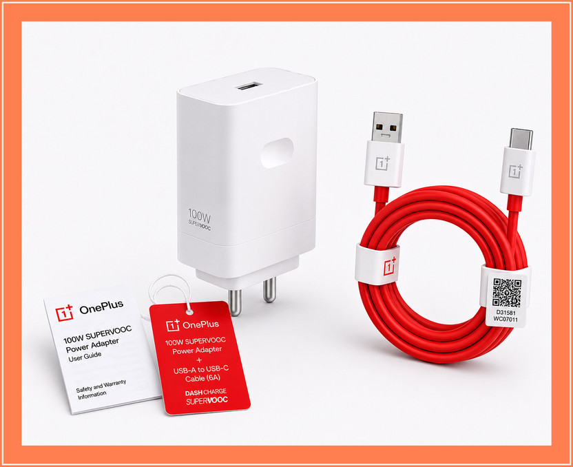 OnePlus 100 W SuperVOOC 9 A Wall Charger for Mobile with Detachable Cable(White, Red)