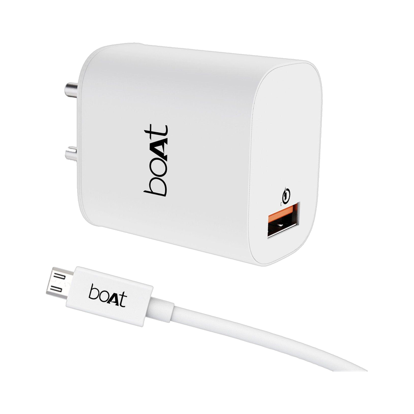 boAt 18 W Quick Charge 3 A Wall Charger for Mobile with Detachable Cable(White, Cable Included)