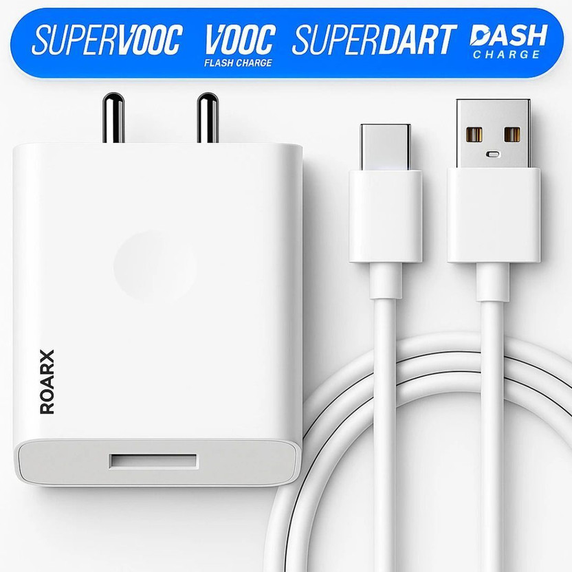 Amozkart 33 W SuperVOOC 6 A Wall Charger for Mobile with Detachable Cable(White, Cable Included)