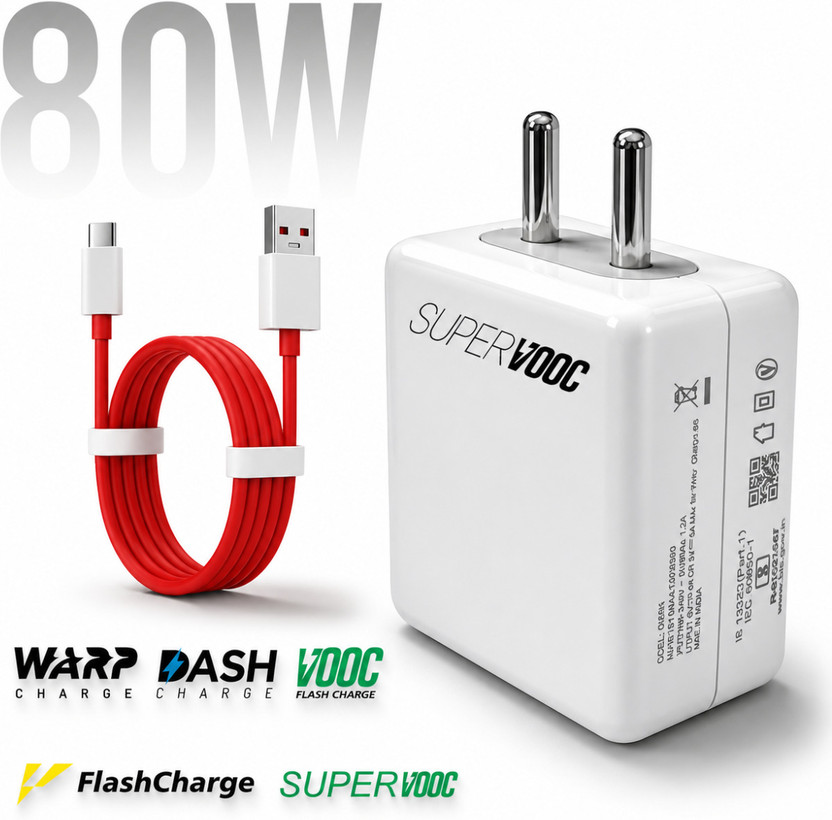 MAK 80 W Dash 3 A Wall Charger for Mobile with Detachable Cable(White)