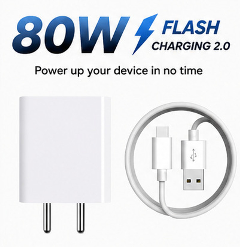vivo 80 W Quick Charge 7.3 A Wall Charger for Mobile with Detachable Cable(White, Cable Included)